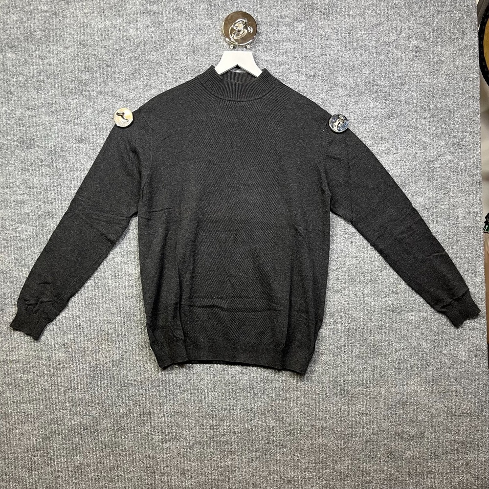 J. Ferrar Mock Neck Sweater Men's Charcoal Grey Knit Pullover Casual - Medium